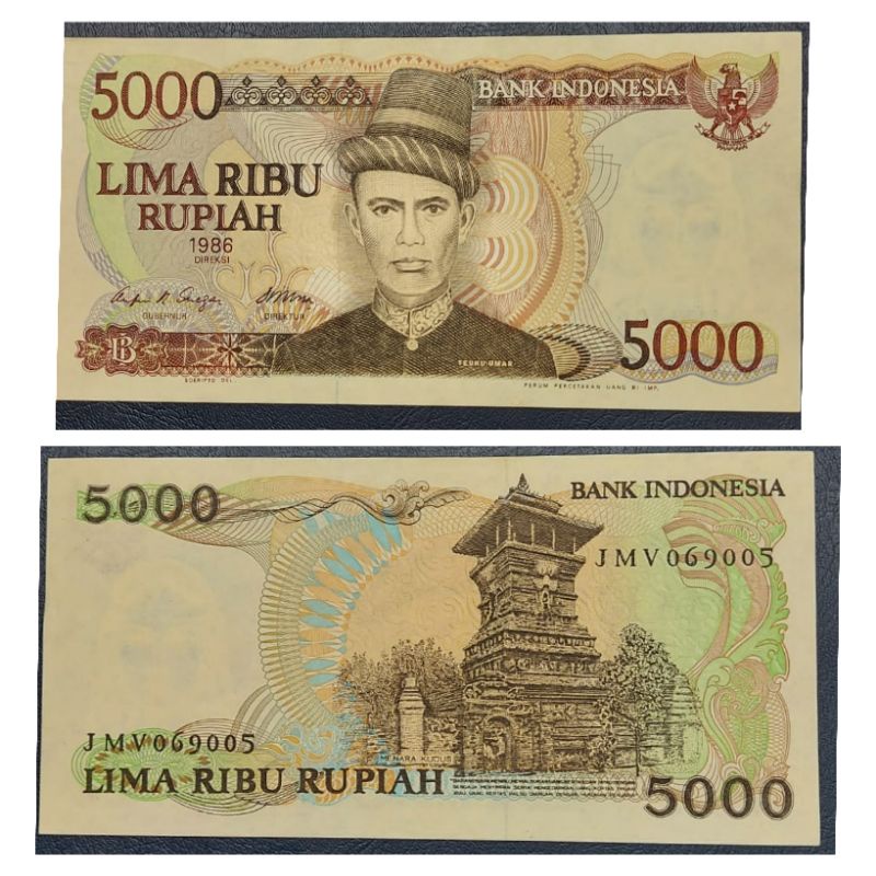 Uang Kuno Indonesia 5000 Rupiah Teuku umar Kondisi UNC GRESS MULUS Kertas Renyah Tebal Bagus Dijamin