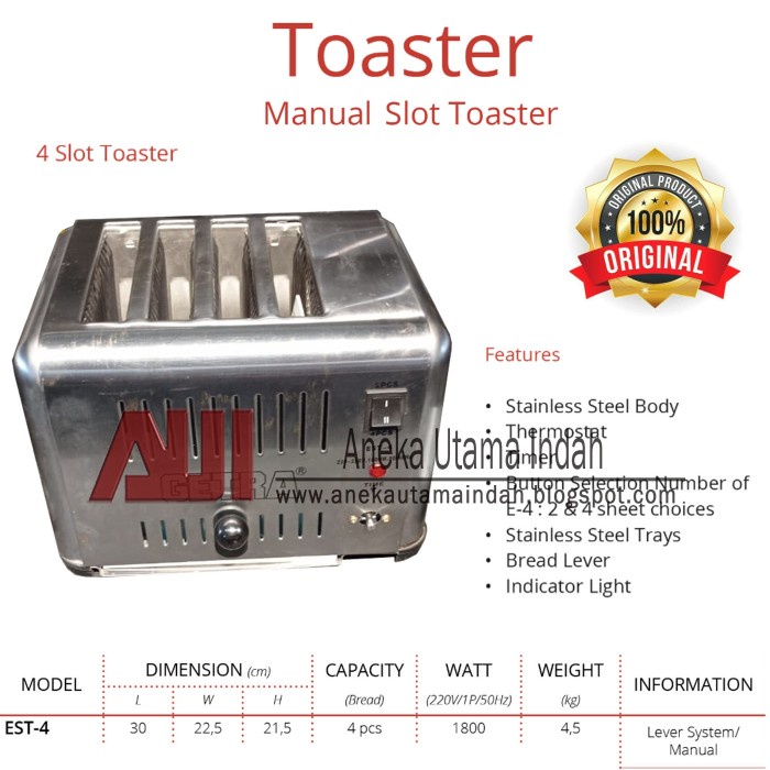 Tst Getra Est4 - Est 4 - Toaster - Pemanggang Roti 4 Slot - Praktis