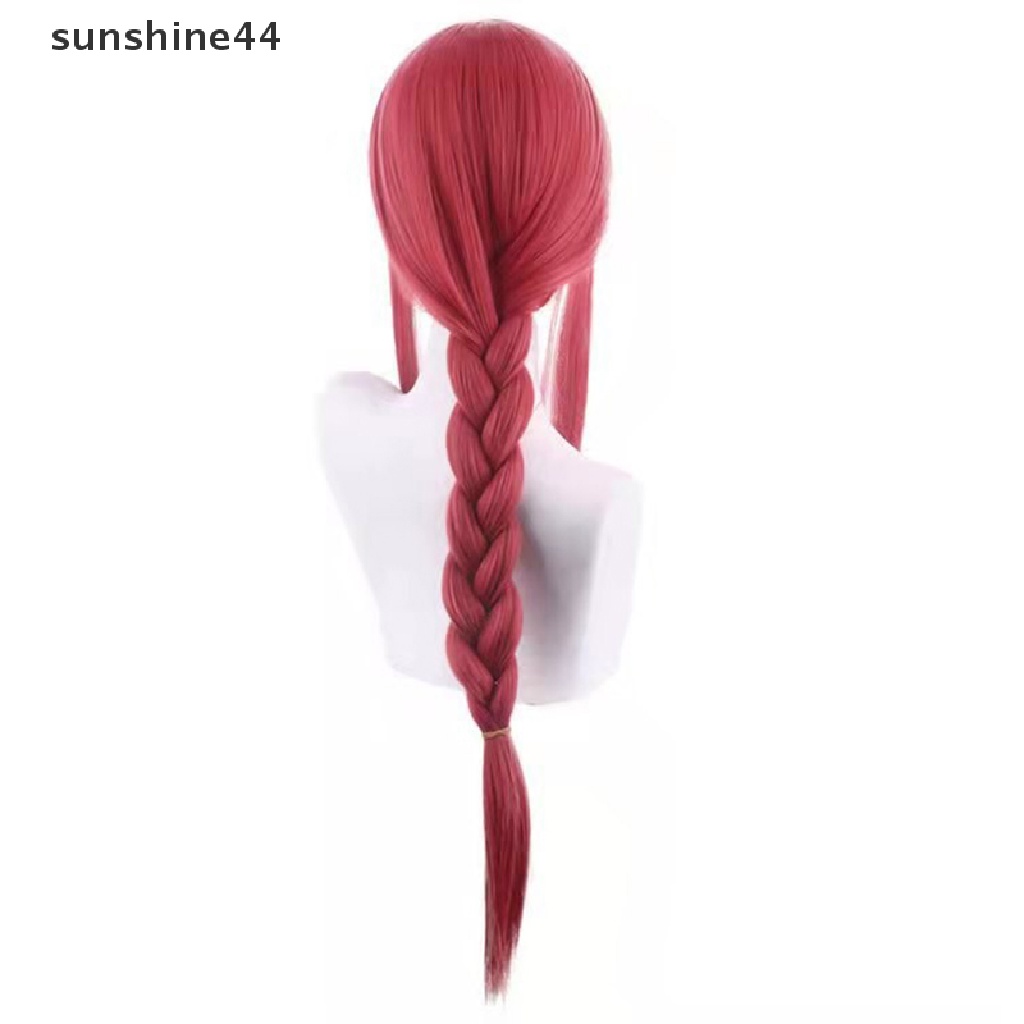 Sunshine Wanita Makima Anime Rantai Man Cosplay Panjang Dikepang Lurus Rambut Sintetis Halloween Merah Bermain Peran Pesta Wig Aksesoris.