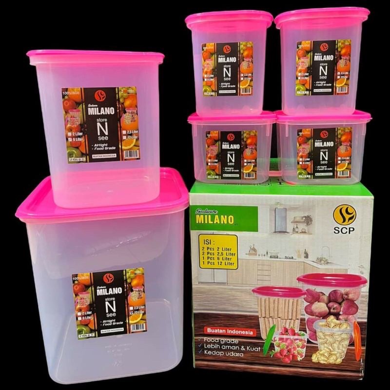 Toples Plastik Milano Storage Set Of 6 Pcs / Toples Plastik /Tempat Penyimpanan Makanan / Food Container / Food Storage / Wadah Set Lengkap Murah