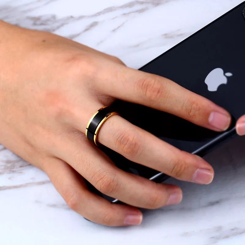 Cincin Pria Wanita Titanium Hitam Lis Emas Cowok Cewek Cowo Cewe Couole Tunangan