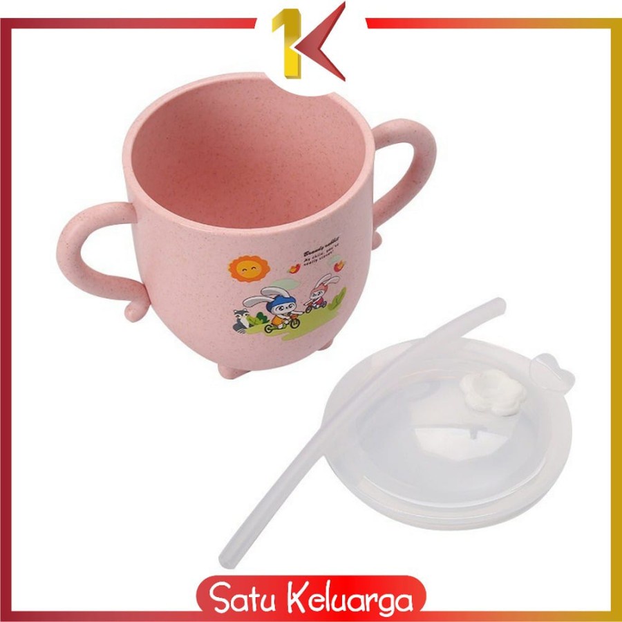 Gelas Jerami Mug / Gelas Minum Anak Anti Tumpah Bahan Jerami / Cangkir Bayi Karakter Bahan Jerami