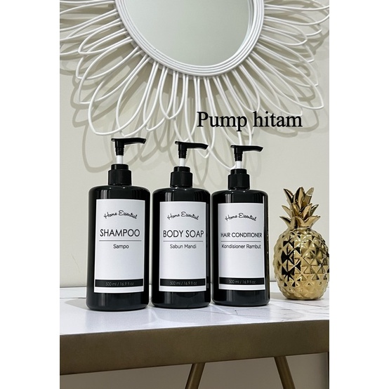 botol HITAM GLOSSY 500ml STIKER KOTAK . sticker vinyl laminasi waterproof pump prestop luxury gold aesthetic bottle refill tempat sabun cair isi ulang liquid estetik aestetik