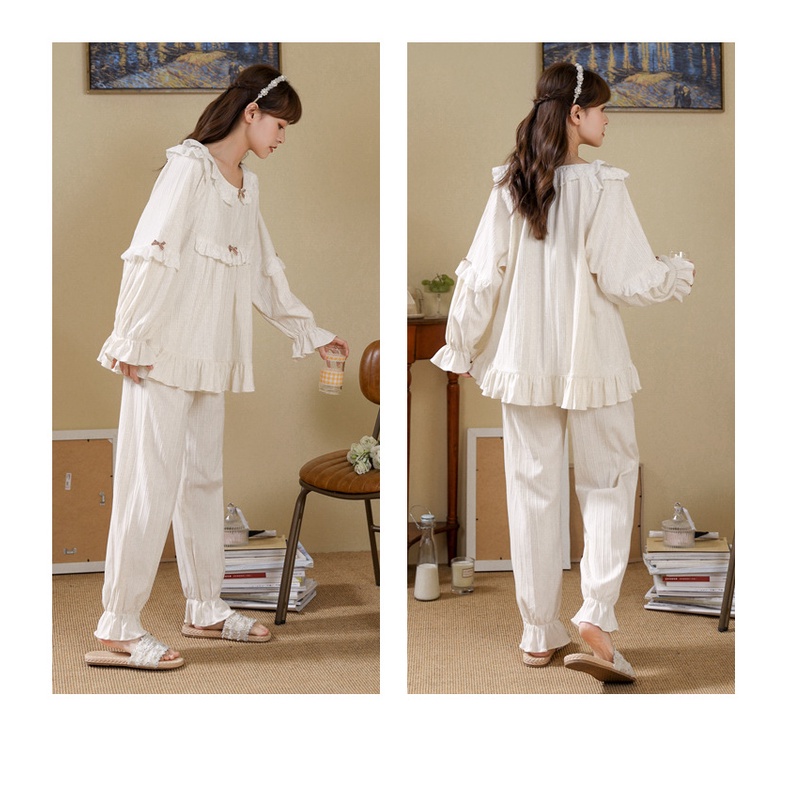 MR-02 set piyama sailor baju tidur wanita lengan panjang renda lolita putih import korea jepang