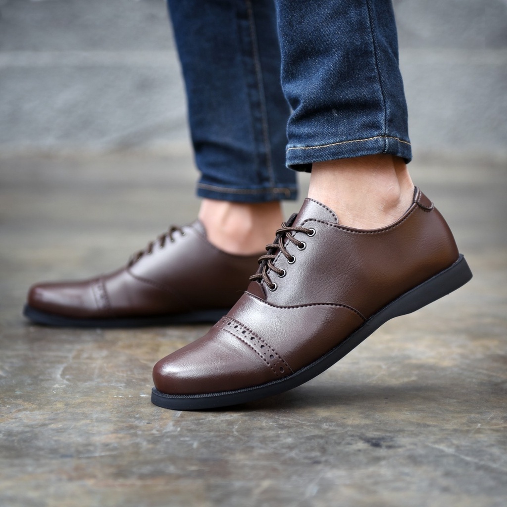 RIONZ X DARWIS SERIES - SepatuFormal Pantofel Pria Resmi Formal Tali Hitam Coklat Kulit PU Original Brown Black Kantor Kuliah Casual Gereja Pesta Kondangan Nikahan Kerja Perkantoran PNS Guru Gaya Trendy Kekinian Terlaris Murah