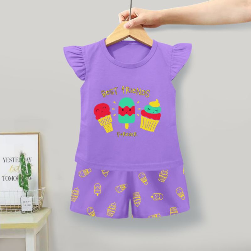 RAMORA SETELAN ANAK CEWEK /SETELAN  BAJU ANAK PEREMPUAN  / BAJU RUFFLE TEE ANAK CEWEK