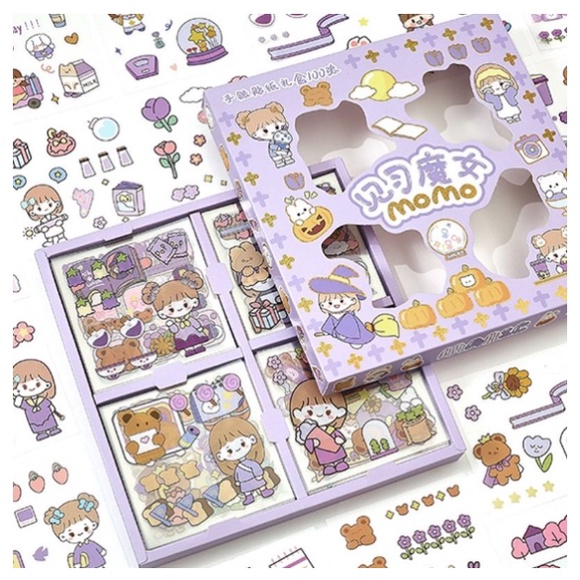 STICKER MOMO WATERPROOF ISI 100 LEMBAR PER BOX-UNGU BOX BESAR 100PC