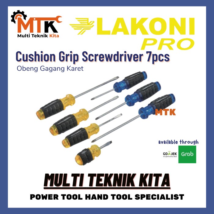 Lakoni Pro Obeng Gagang Karet Set 7Pcs Cushion Grip Obeng - +