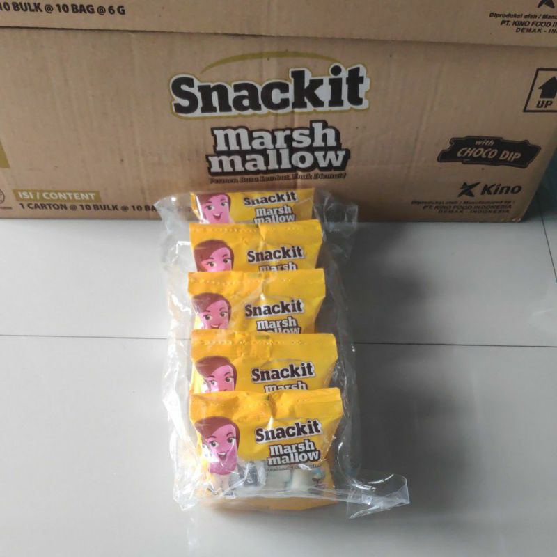 Snackit Marsh Mallow Paket Hemat Snack Lembut Cocol Cokelat 1 Bulk / Press isi 10 bag / pcs masmelow