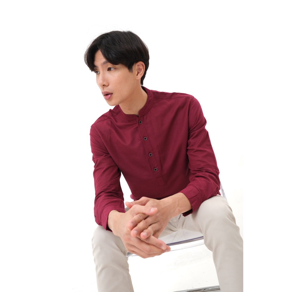 Sanvanina E-1411F Kemeja Lengan Panjang Shanghai Pria Long Koko Basic Maroon