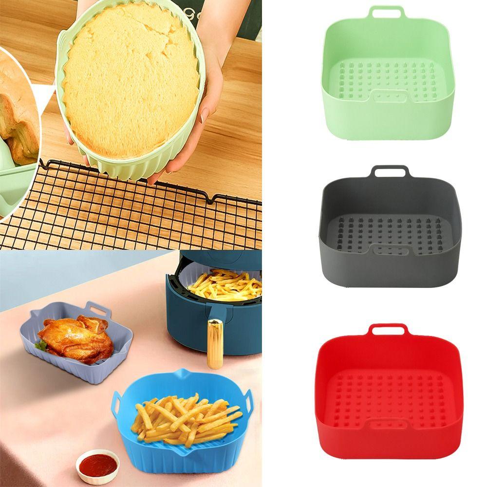 R-FLOWER Panci Silikon Persegi Microwavable BBQ Alat Masak Pizza Piring Pengganti Liners AirFryer Aksesoris Baking Basket