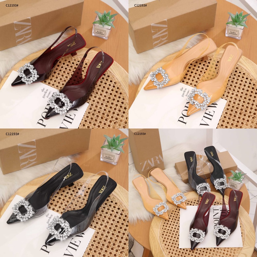 ZR Viniy Hiasan Diamond With Logo Mules Heels Shoes C12193