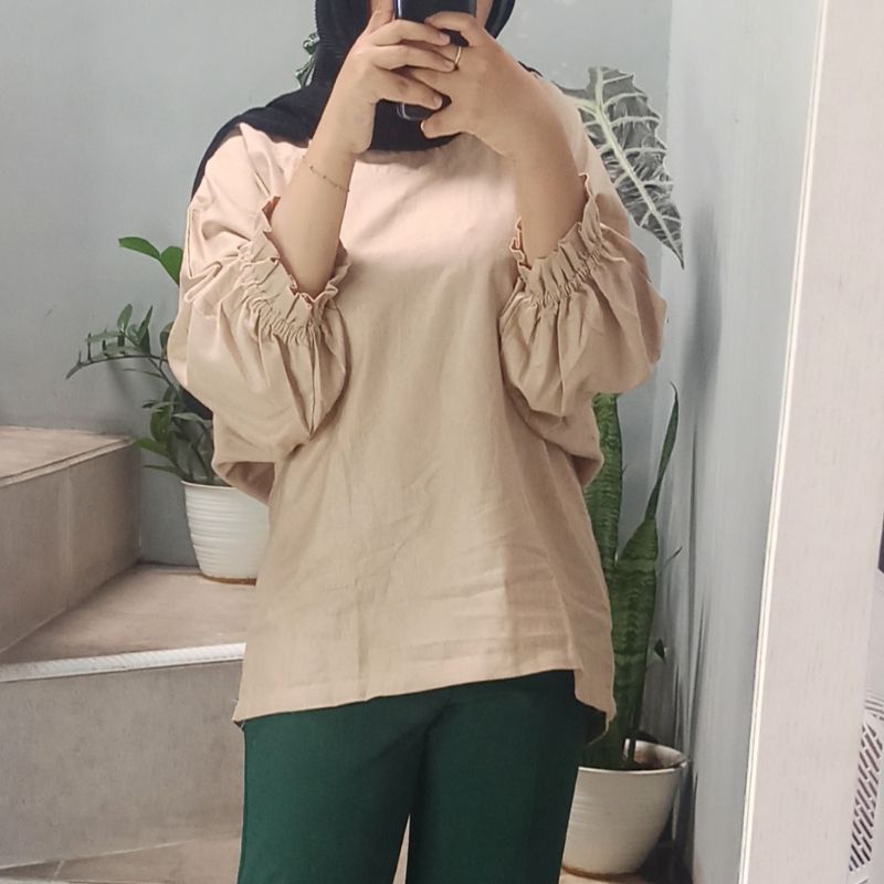 Blouse Linen Batwing Jumbo LD 130cm kemeja polos big size oversize wanita