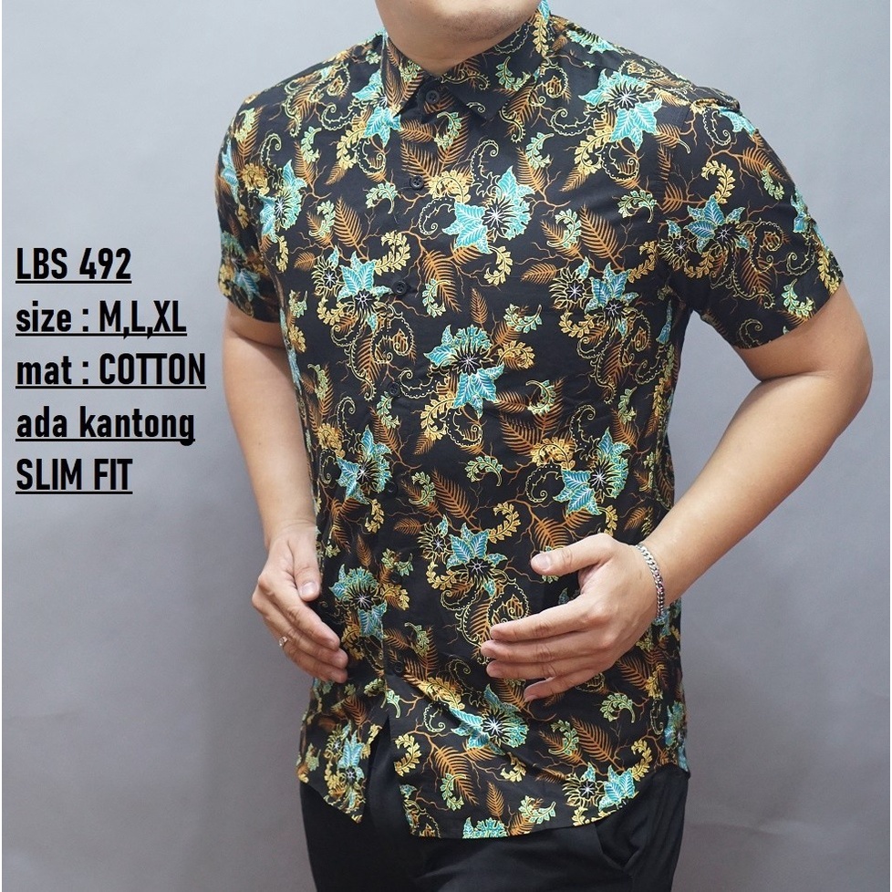 Baju Batik Pria Slimfit Kemeja Lengan Pendek Slim Fit LBS 492