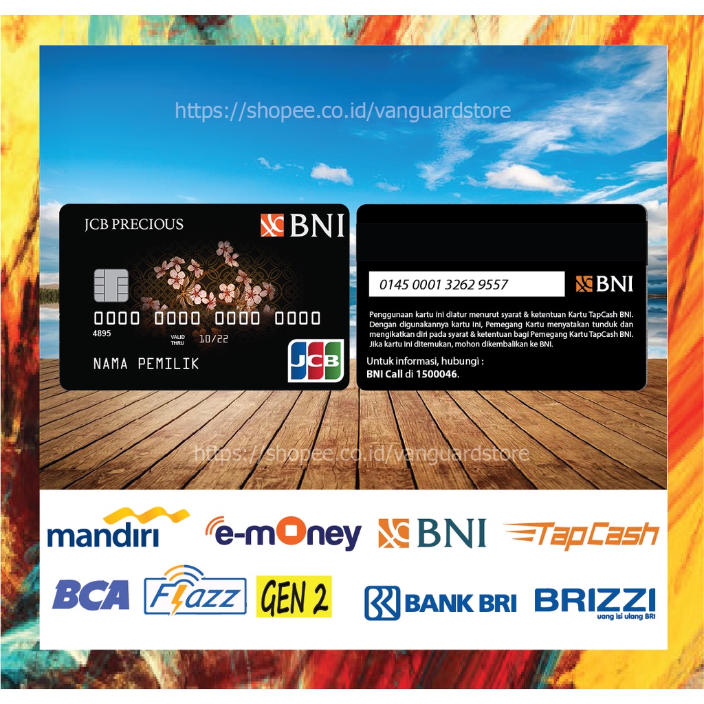 KARTU E MONEY E TOLL KARTU JCB BNI CARD BLACK DEBIT CREDIT EMONEY MANDIRI FLAZZ BCA BNI TAPCASH BRIZZI BRI - 2 SISI