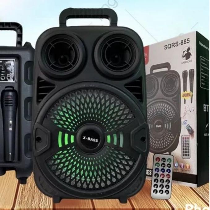 ✸ Speaker Bluetooth 8,5Inchi SQRS 885 Bonus 2 Microphone /Speaker Wireless Radio fm/Salon Aktif Supe