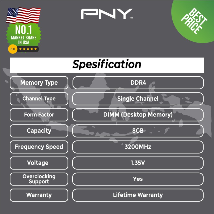 Memory RAM PNY Longdimm 8GB DDR4 3200MHz XLR8 Desktop
