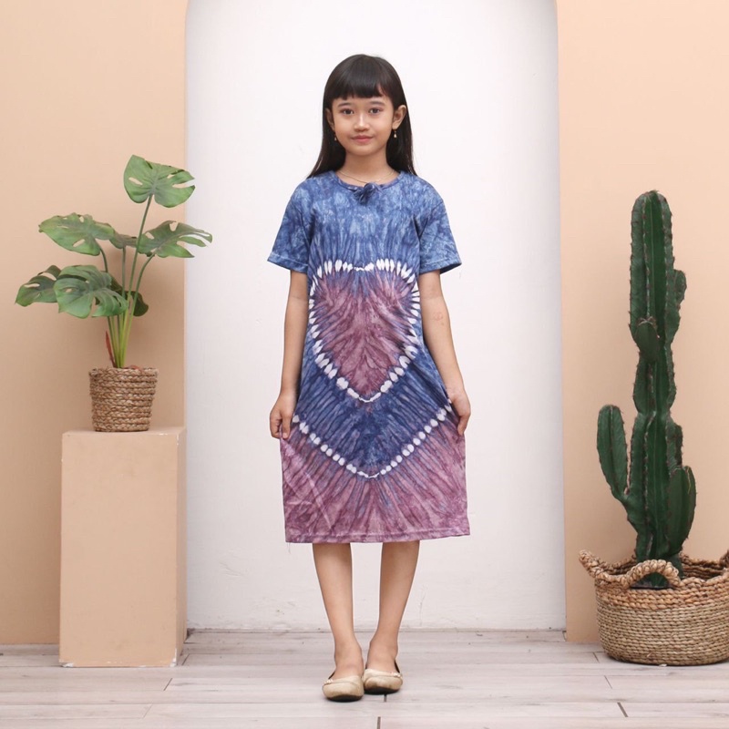 DASTER ANAK PEREMPUAN BAHAN KAOS MOTIF LOVE TIE DYE ABSTRAK DASTER KAOS ANAK MUSLIMAH BAHAN KAOS
