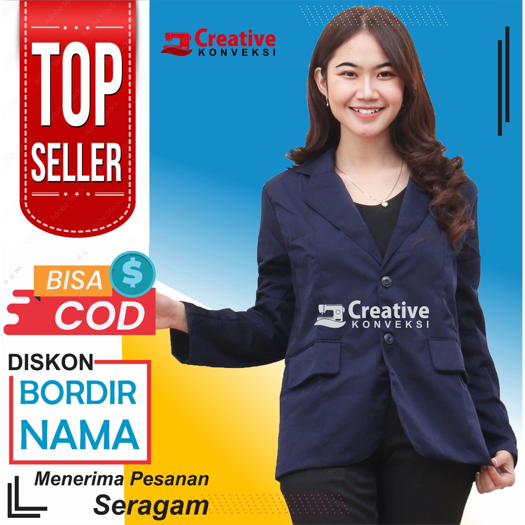 (BISA COD) Blazer Wanita warna navy / Blezer Formal Wanita / Jas almamater osis / Jas sekolah / Blaz