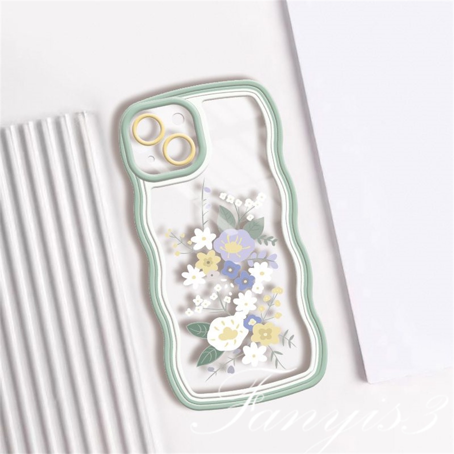 Compatible For iPhone 14 13 12 11 Pro Max X XR Xs Max 8 7 6 6s Plus SE 2020 Kompatibel Untuk Fresh Flowers And Plants Wave Frame Phone Case TPU Soft Cover