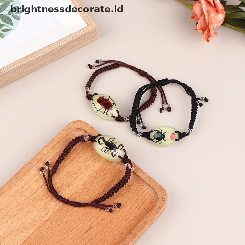 [Birth] Glow In The Dark Handmade Resin Charm Gelang Bercahaya Kumbang Serangga Gelang Pria Wanita Perhiasan Hadiah Bercahaya Serangga Amber Dikepang Gelang [ID]