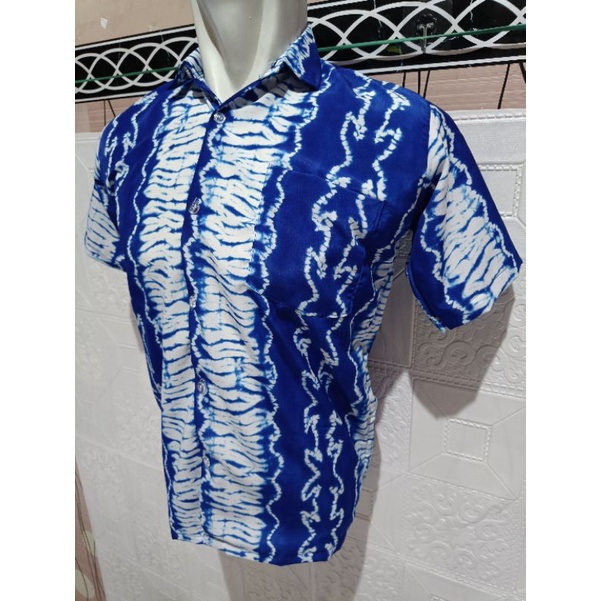 BATIK LENGAN PENDEK/BATIK PRINTING WARNA BIRU/BAJU BATIK LENGAN PENDEK/BATIK SERAGAM SEKOLAH