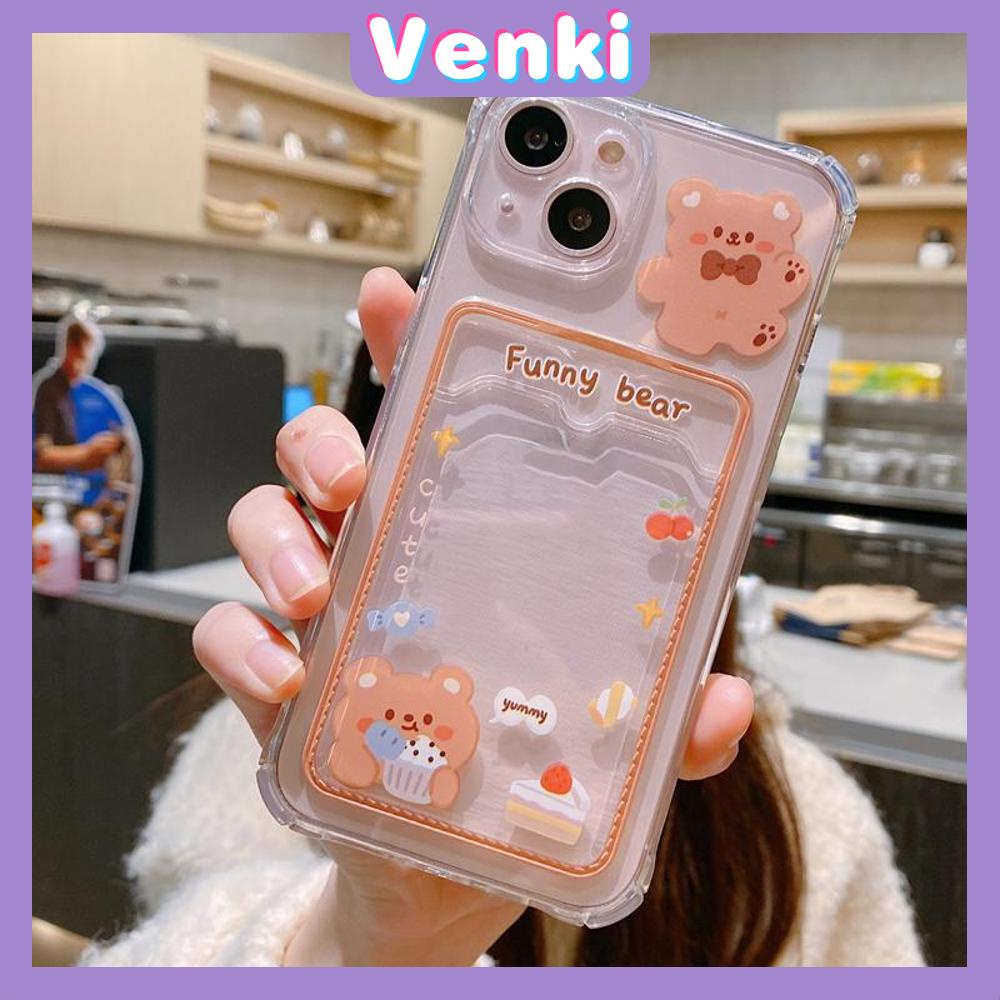 For iPhone 14 Pro Max Card Holder Case Clear Card Storage Back Cover Cute Cartoon Bear Bunny Camera Protection Shockproof For iPhone 14 13 12 11 Plus Pro Max 7 Plus X XR