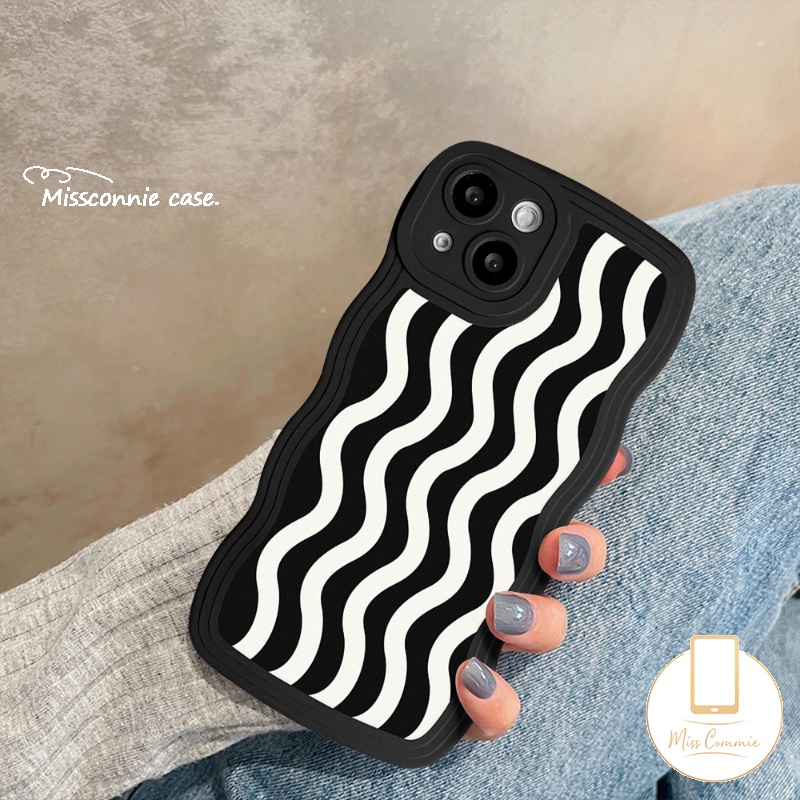 Redmi 12C 910 9A 9T 10A 10C 9C NFC A1+A1 Note10 10Pro 11Pro+9 8 11 9Pro Note 9s 10s 11s PO CO M3 X3 NFC Pro Mi 11T Pro Fashion Hitam Putih Motif Gelombang Air Case Tepi Bergelombang Lembut