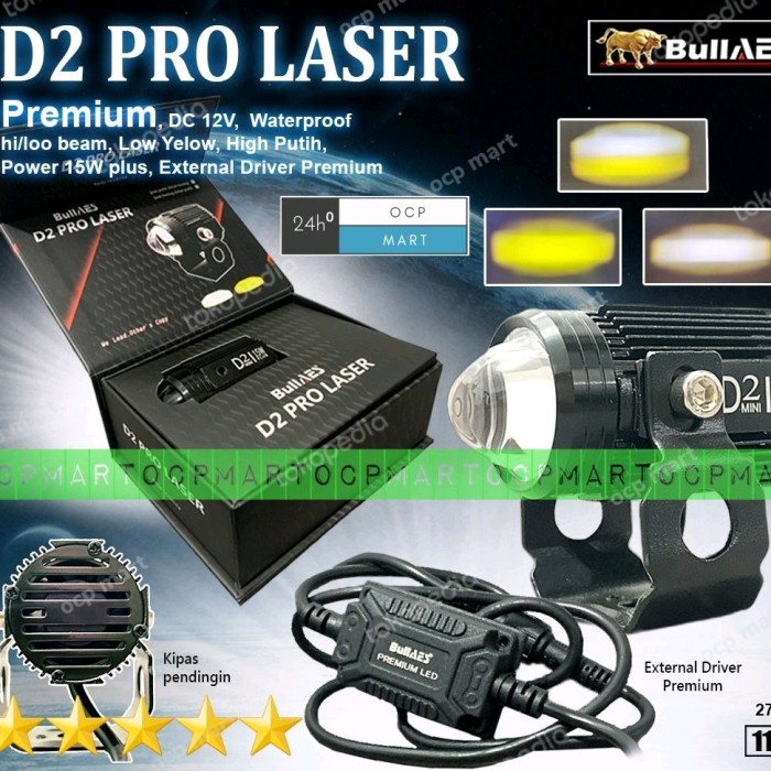 Lampu Tembak Bullaes D2 Pro Laser Plus Hi Loo 15 Watt Premium Aes Ori