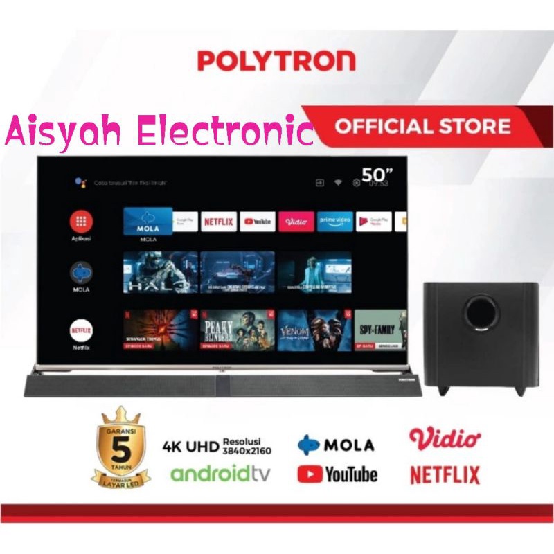 ANDROID TV POLYTRON 50BUG5959 50 INCH UHD 4K GARANSI 5 TAHUN