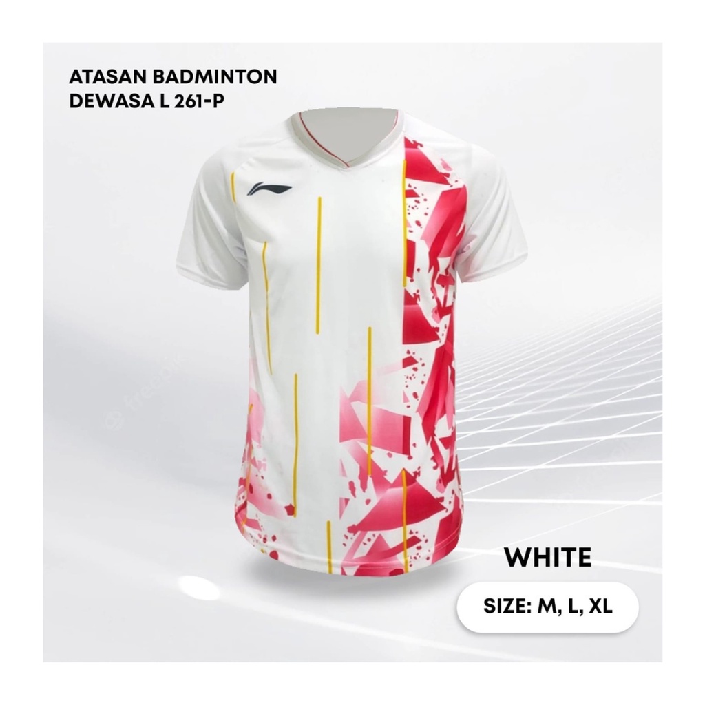 Kaos bulutangkis pria L261 baju badminton atasan olahraga jersy wanita dewasa t-shirt outfit seragam kostum jersey casual suit pakaian jarsey oblong apparel sport jersi sudirman thomas uber cup bulu tangkis putih polos