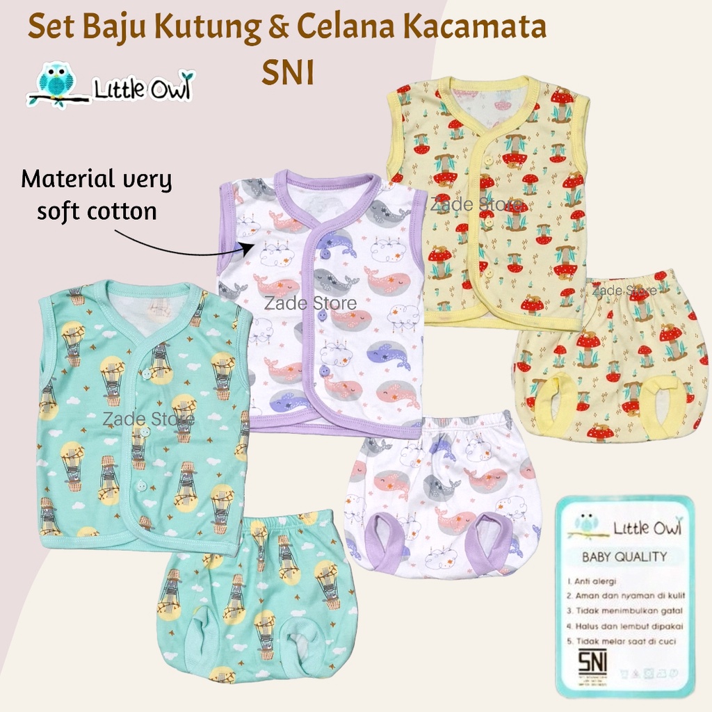 Setelan Baju Bayi SNI Little Owl 0-12 bulan Set baju Bayi Kutung Celana Pop / kacamata Newborn baju anak baru lahir Mushroom Girl