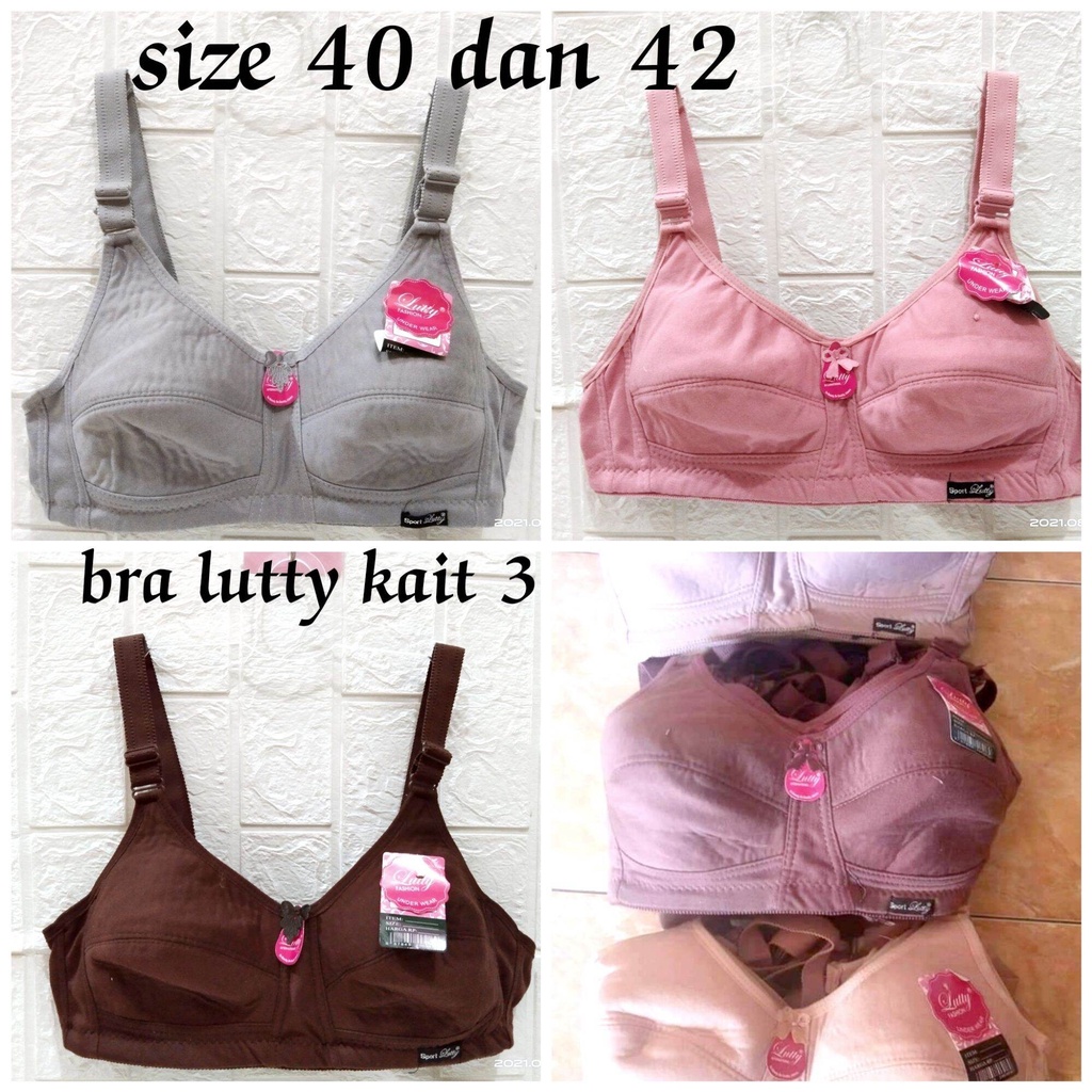 Sport Bra Lutty Kancing Tiga | BH Kait 3 Wanita Dewasa | Tanpa Busa Perempuan Pakaian Dalam | Sguna