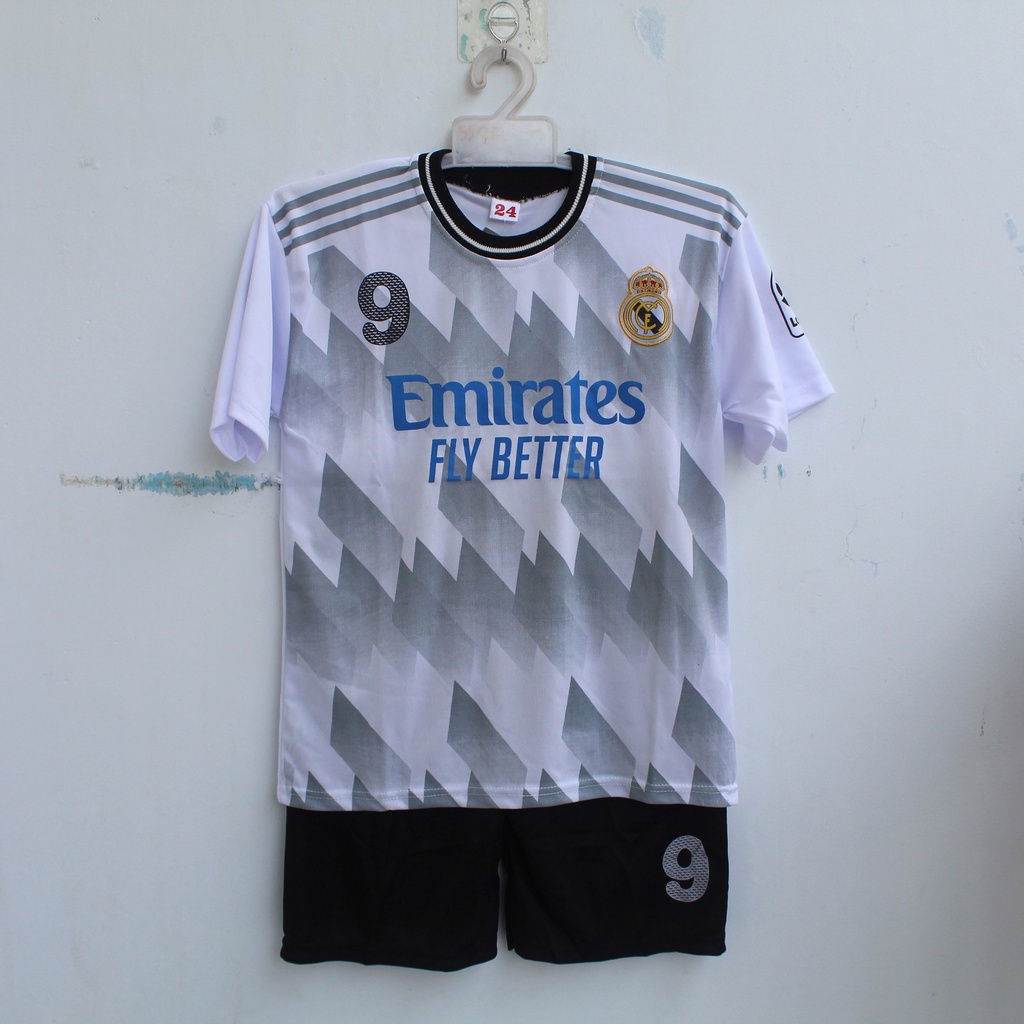 setelan baju bola anakmadrid putih size 1-14thn