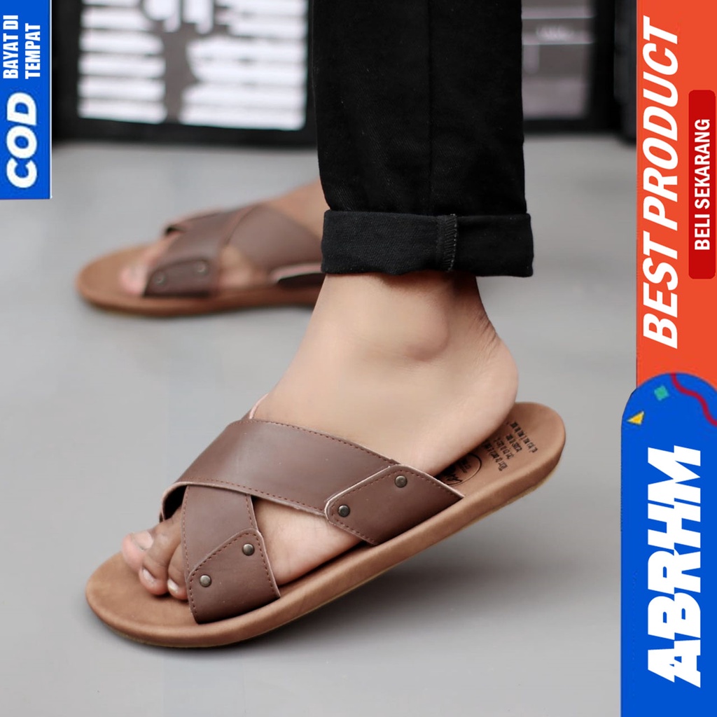 Sandal Pria Sendal Slide Pria Kulit Asli Abrhm XMIN