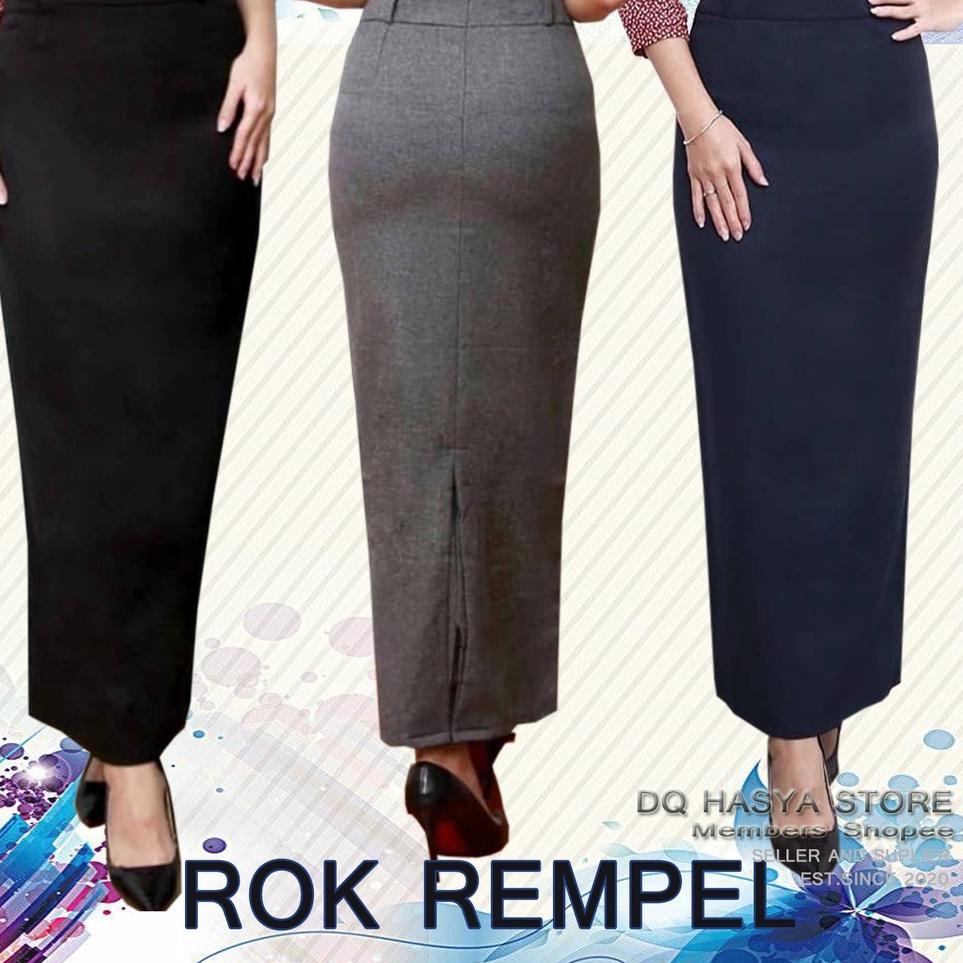 Jual Booming Rok Kerja Panjang Hitam Polos Span Rempel Belakang Rok Formal Kantor Wanita 