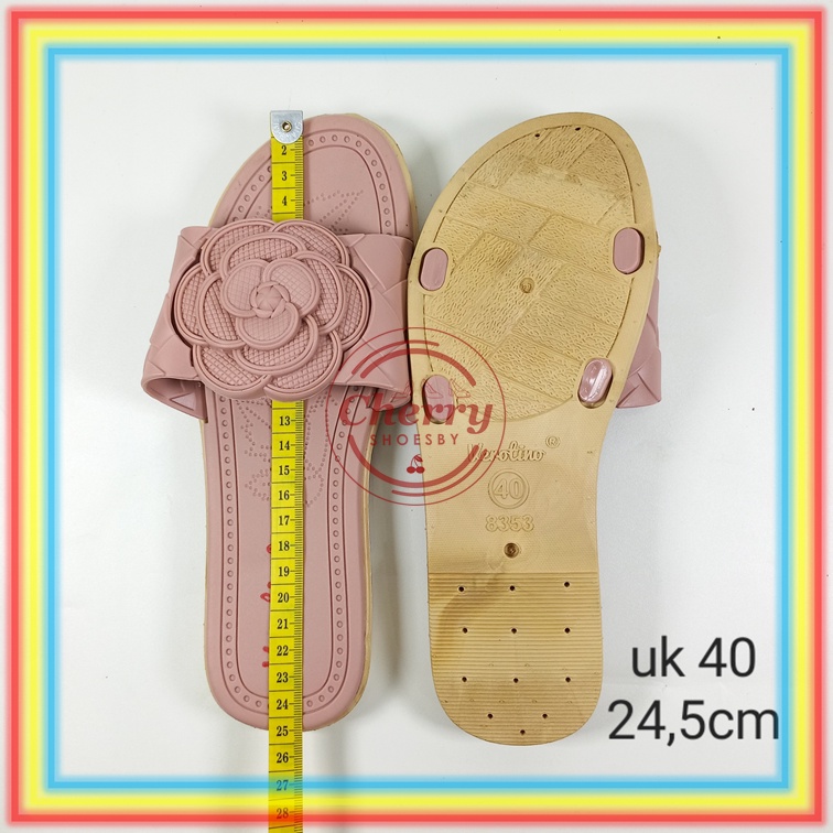 8353-31 Sandal Selop Karet Jelly Wanita Verotino Sendal Slop Cewek Motif  Bunga Verotino