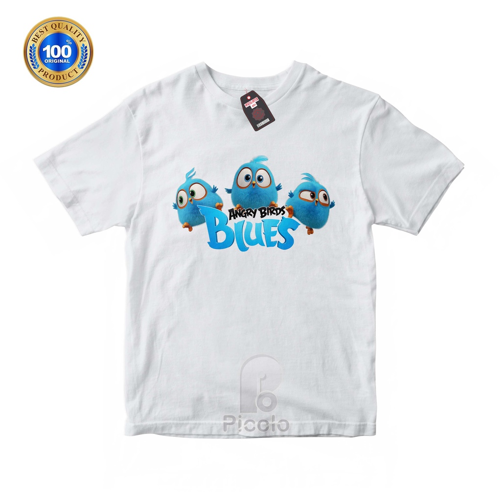 (FREE NAMA) BAJU KAOS ATASAN ANAK MOTIF ANGRY BIRDS BLUES UNISEX Bahan COTTUN