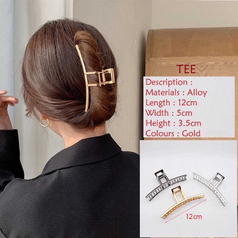 Jepit Rambut Salon Jumbo Bahan Besi Warna Emas Gaya Retro Korea Jedai Logam Elegan Gold Metal Alloy Besar