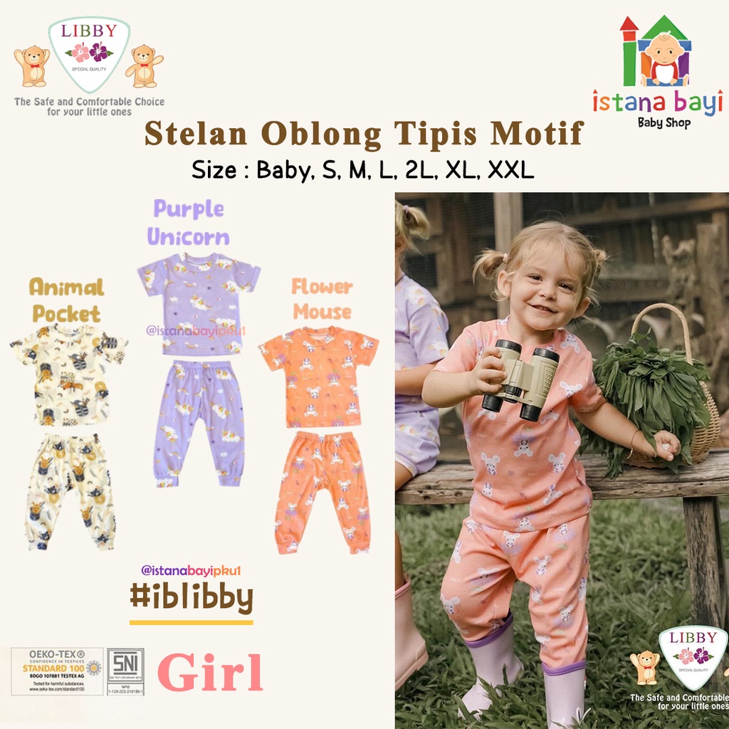 Libby Baby Setelan Oblong Cotton Rib Tipis Pendek Celana Panjang Boy &amp; Girl - Libby Series Motif HAPPY FARM - LIBBY BAJU ANAK MURAH