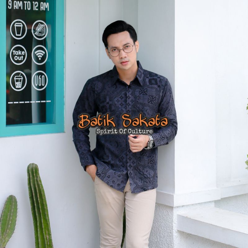 JAGAD PETENG Kemeja Batik Pria Slimfit Lengan Panjang Bahan Katun Halus Lapis Furing