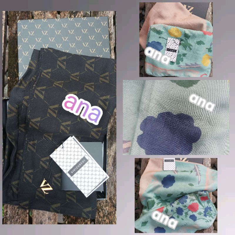 New Monogram Voal Scarf Black by Vivi Zubedi bundling New Marrakech Square Series 01 - Mint Peach by