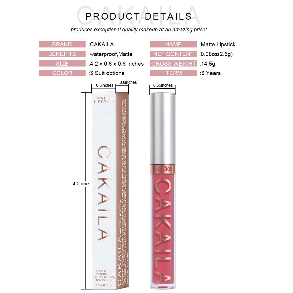 ORIGINAL CAKAILA LIQUID MATTE LIPSTICK MINI 18 COLORS WATERPROOF LONGLASTING VELVET