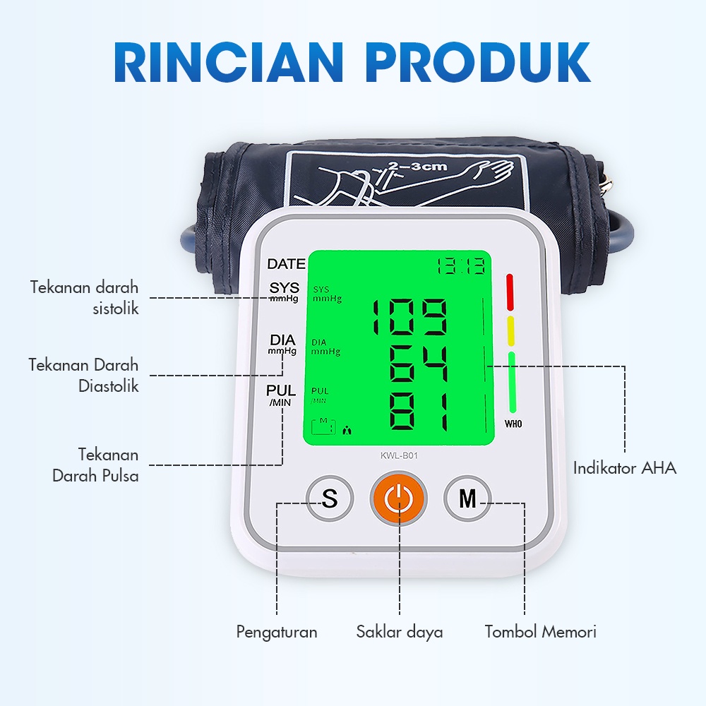 Tensimeter Digital Otomatis Versi Upgrade Desain Backlight 3 Warna Alat Tensi Darah Digital Tensimeter Lengan Atas Rumah Tangga