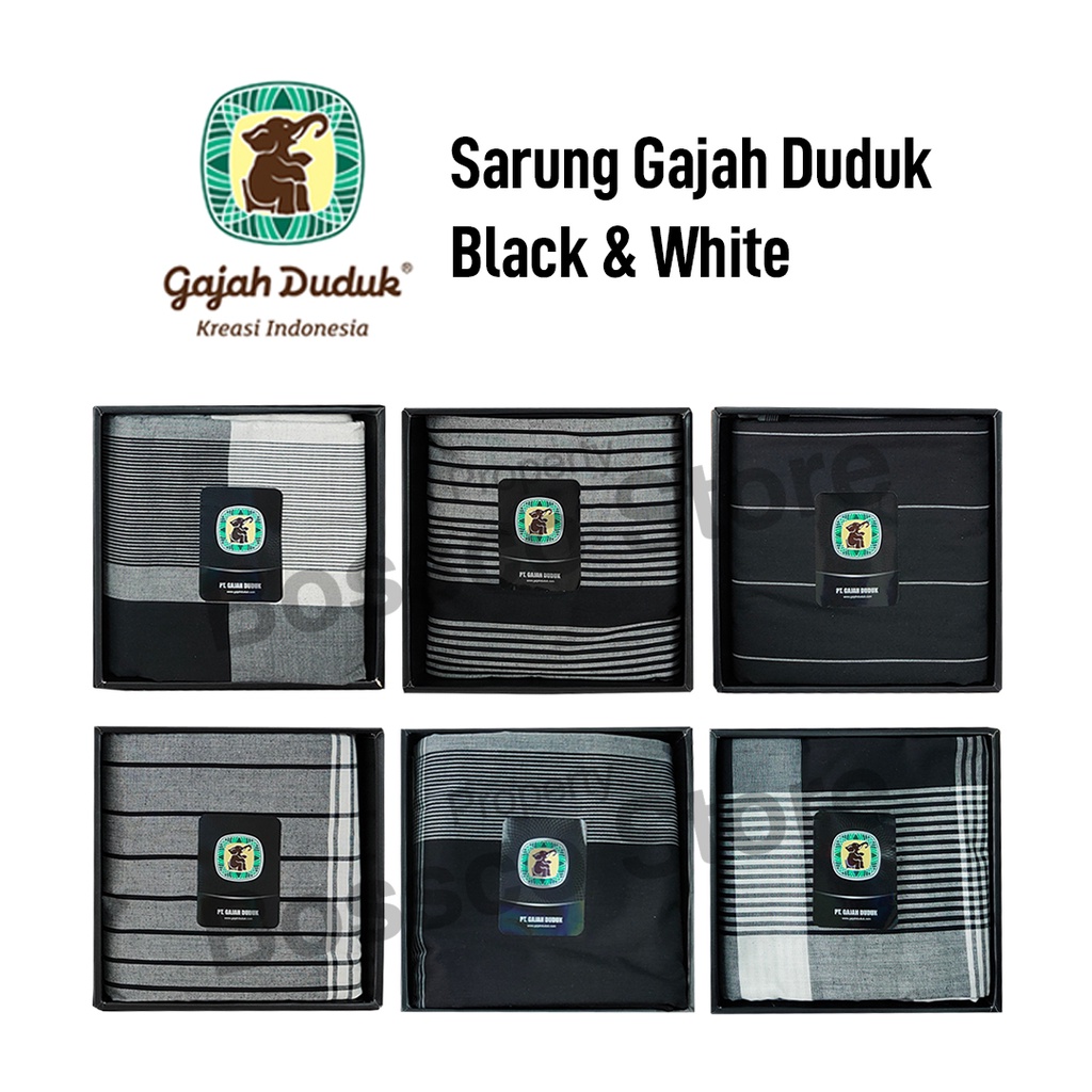 Sarung GAJAH DUDUK Black &amp; White Hitam Putih Cap Original Asli sarung Dewasa Sarung Pria sarung Laki laki Kain Samping Perlengkapan Sholat Solat Shalat Sarung premium sarung wadimor sarung hitam  sarung gajah manggis sarung BHS