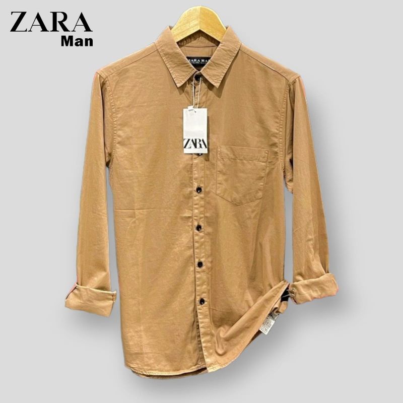 ZARA Kemeja Pria Basic Polos Panjang Variant Warna Catun Twill