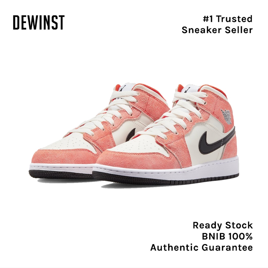 Air Jordan 1 Mid Orange Suede GS BNIB RESMI ORIGINAL