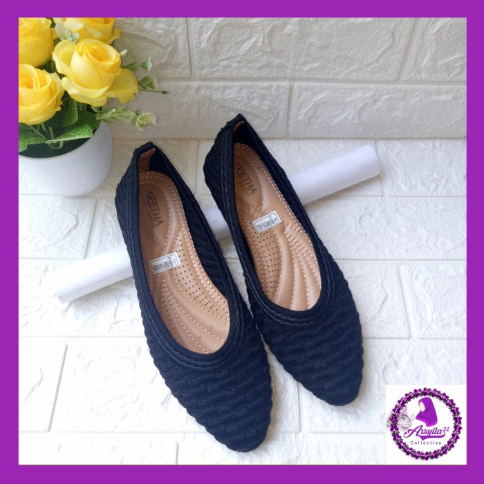 Flatshoes sepatu wanita flat shoes rajut Aretha - Hitam, 39(A5T0) Sepatu Jelly Bludru Wanita Sepatu 