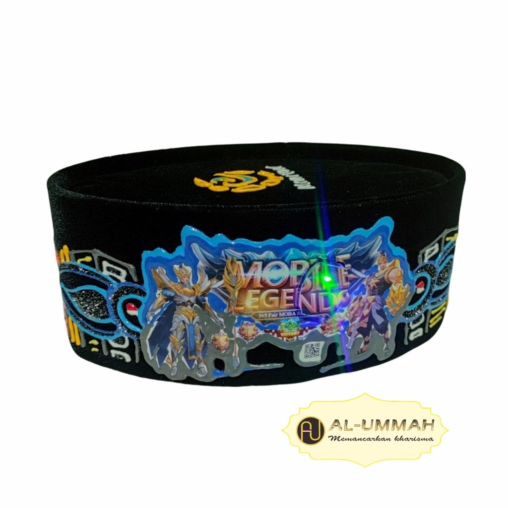 Peci Songkok Hitam Motif karakter anak MOBILE LEGEND Tinggi 9 kopiah Gambar beludru halus untuk Anak