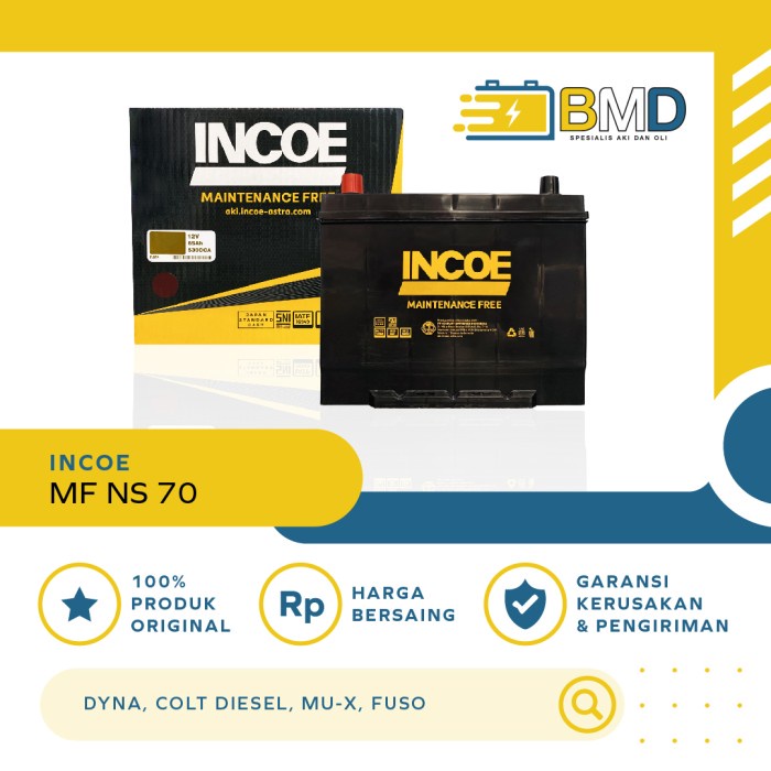 Aki Mobil Incoe MF NS70 untuk Kijang, Dyna, Colt Diesel, Fuso, MU-X